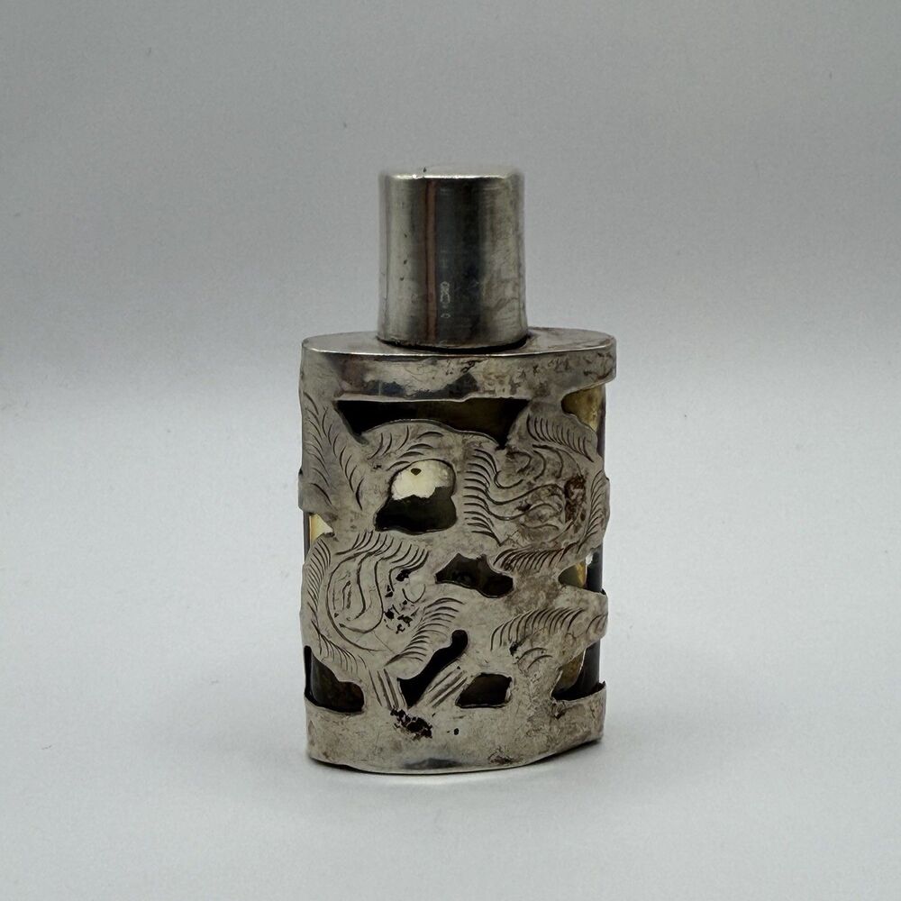 Vintage Sterling Silver 925 Overlay Glass Perfume Scent Bottle Miniature Mexico